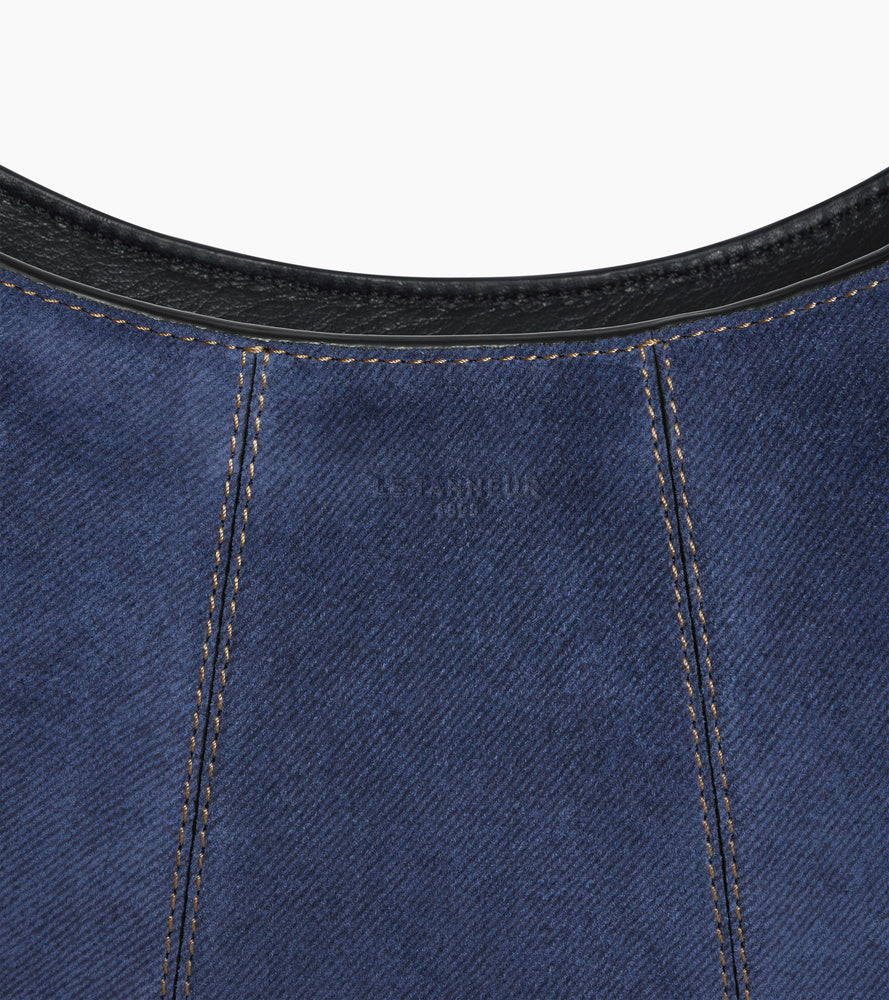 Juliette small half-moon bag in denim-effect suede leather