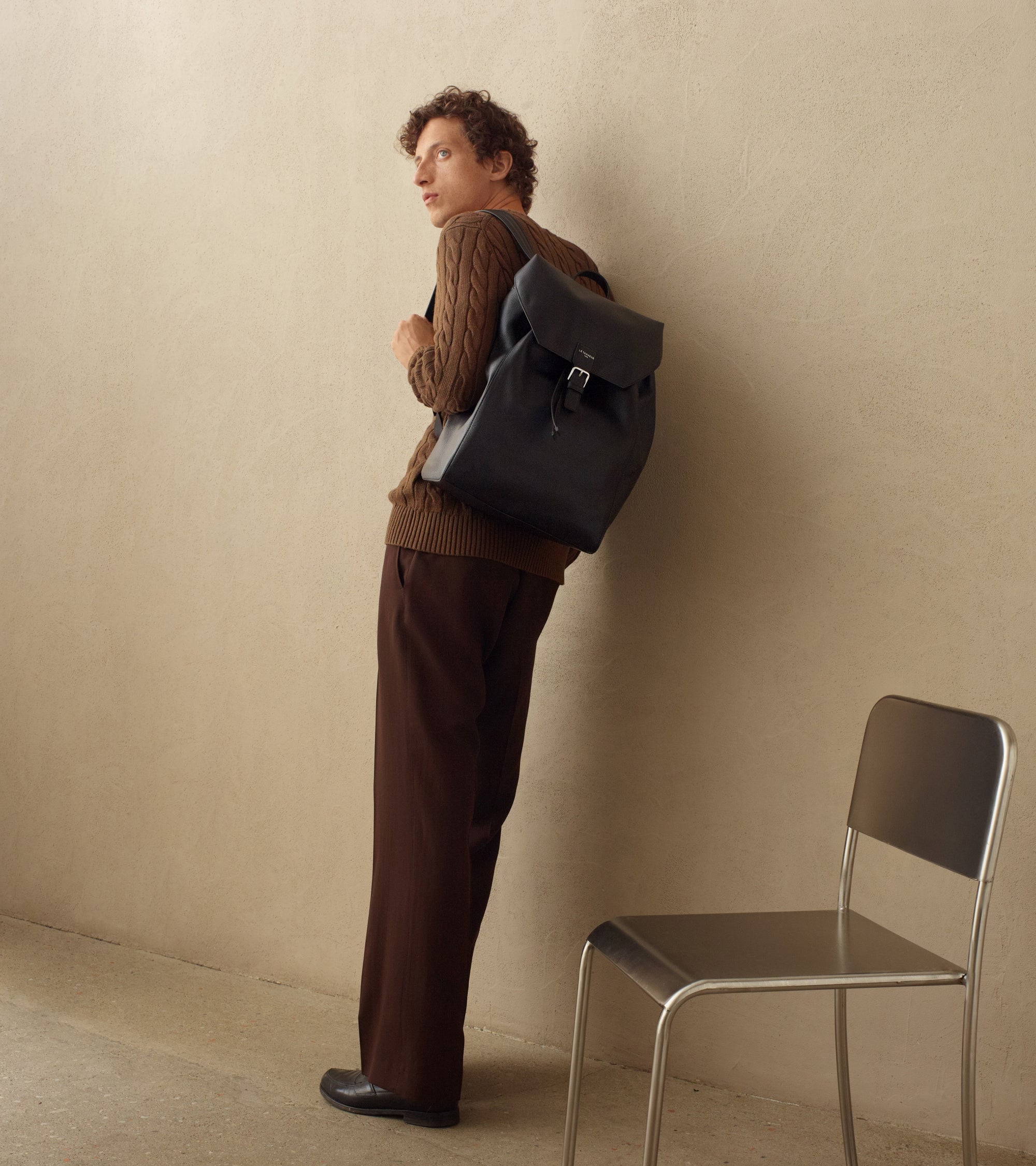 Sac à dos à rabat Emile en cuir grainé