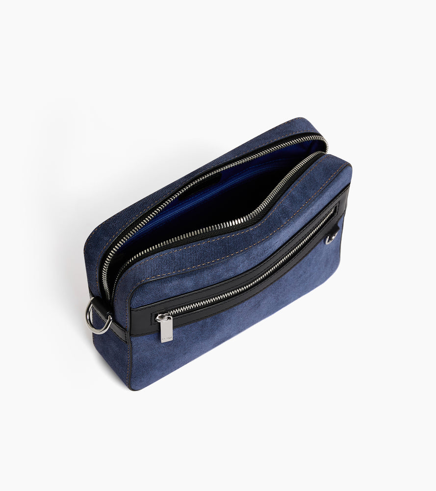 Petite sacoche Emile en cuir suède effet denim