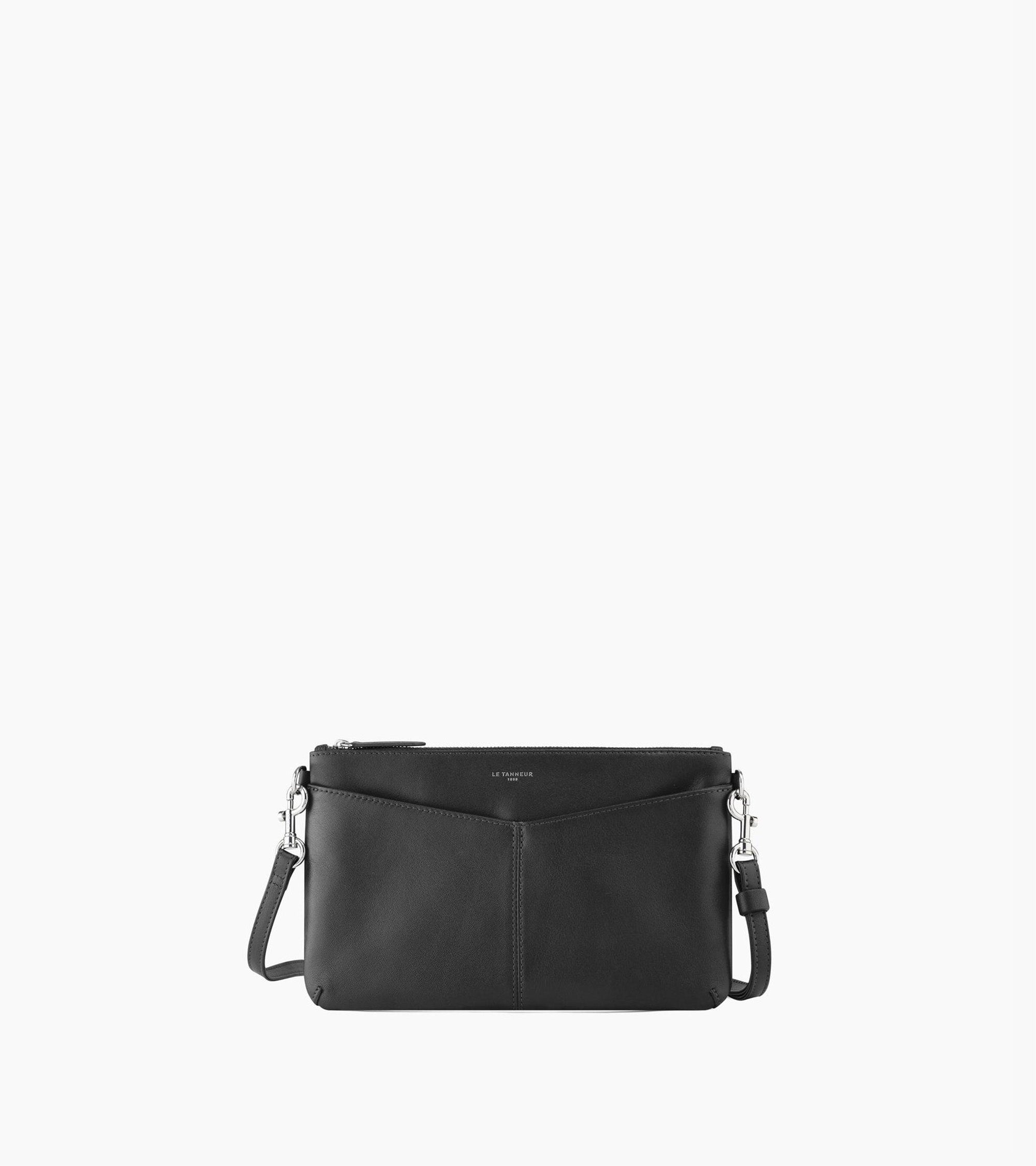 Charlotte smooth leather zippered clutch bag with removable shoulder strap