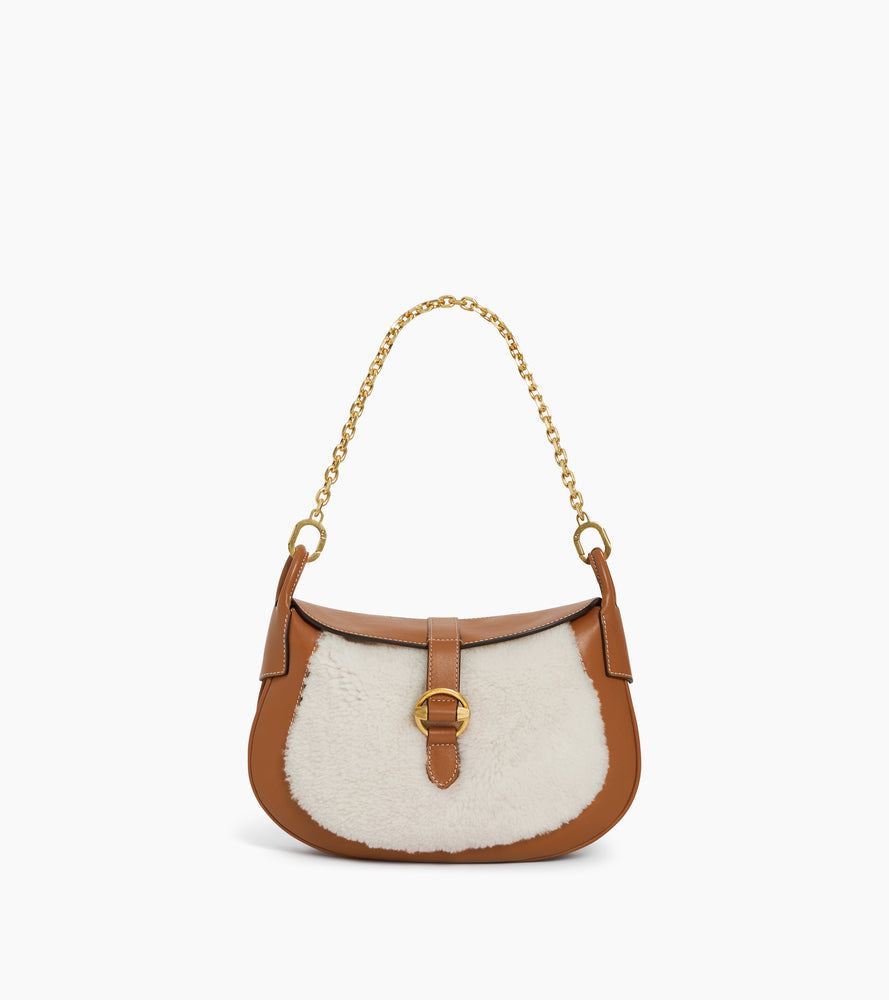 Pia small shoulder bag in smooth leather and reversed sheepskin