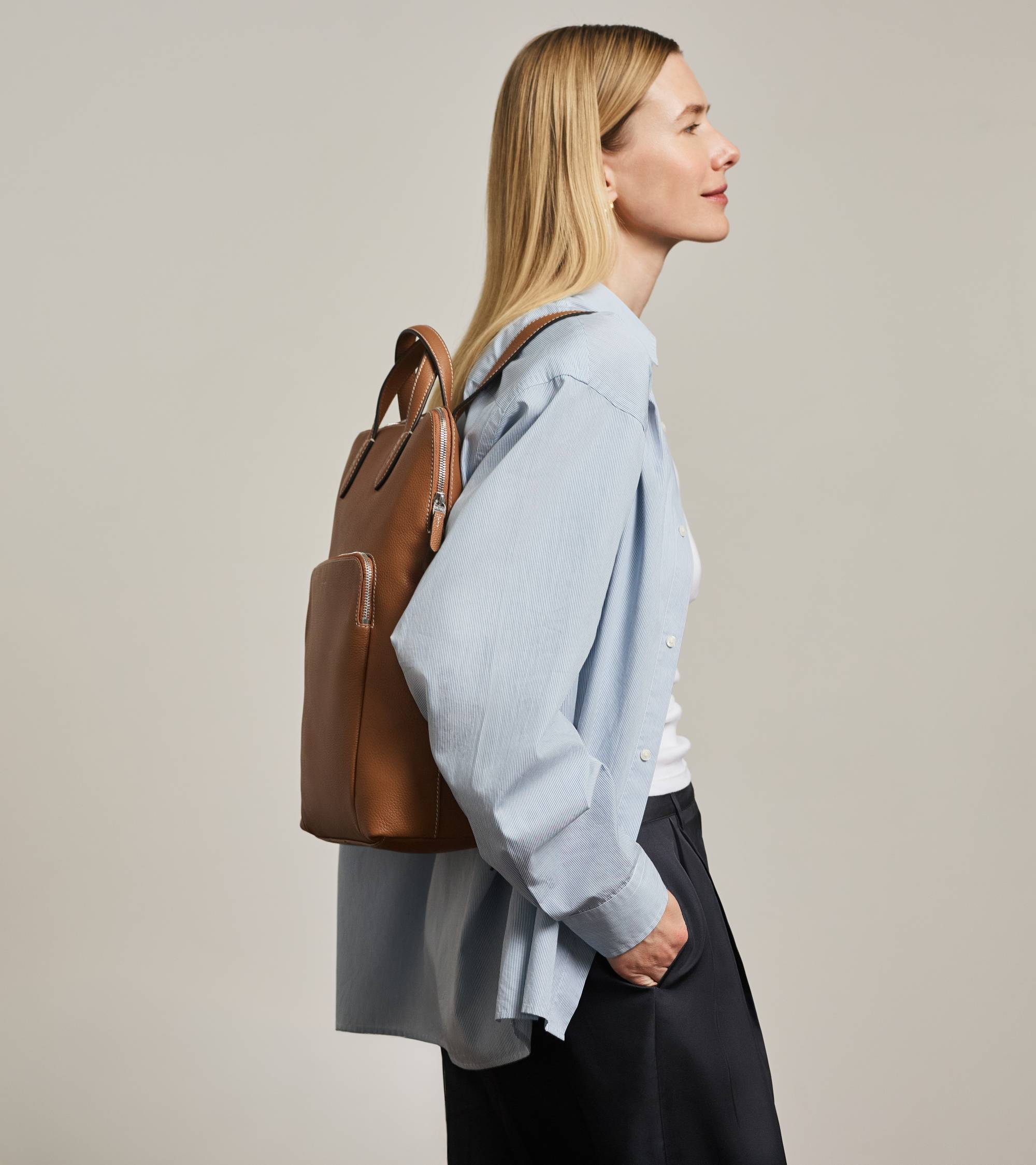 Sac à dos zippé business Sophie en cuir grainé