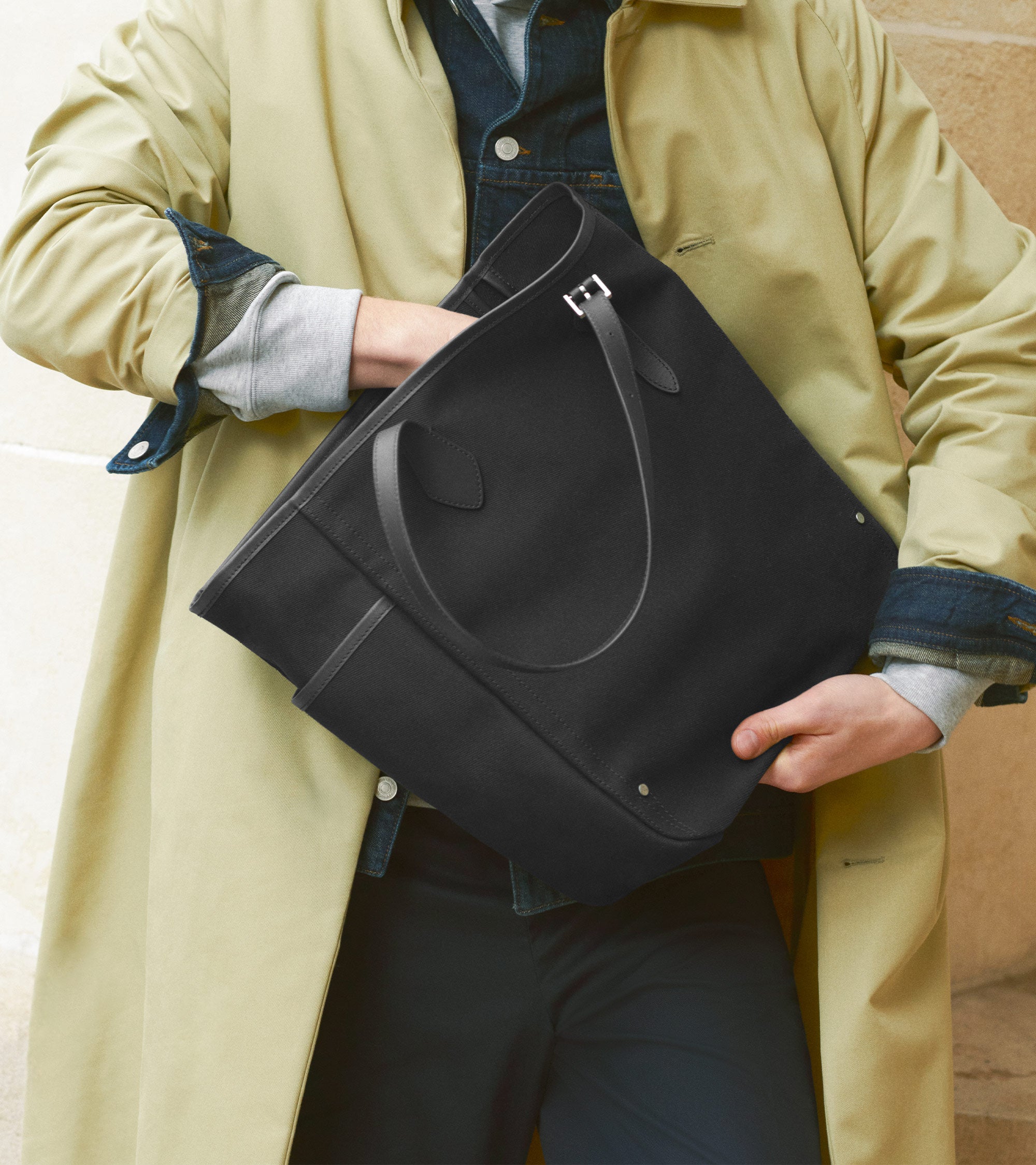 Sac cabas moyen modèle Solveig en toile coton et cuir lisse