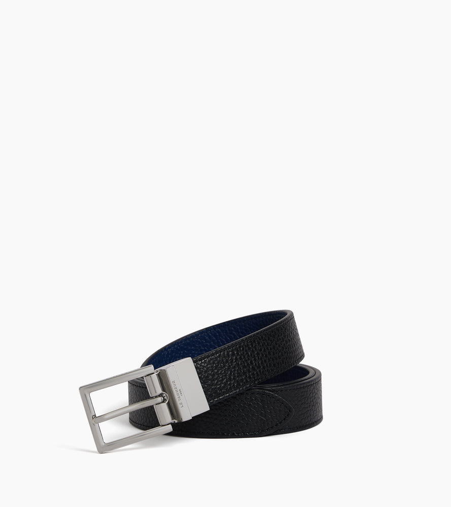 Reversible men's belt with rectangular buckle in grained leather